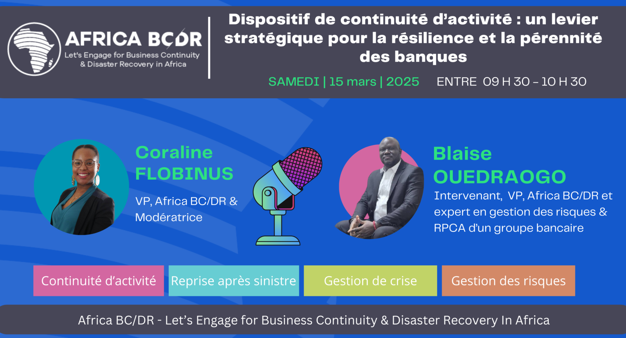 Affiche du webinaire Continuité d’activité dans les banques