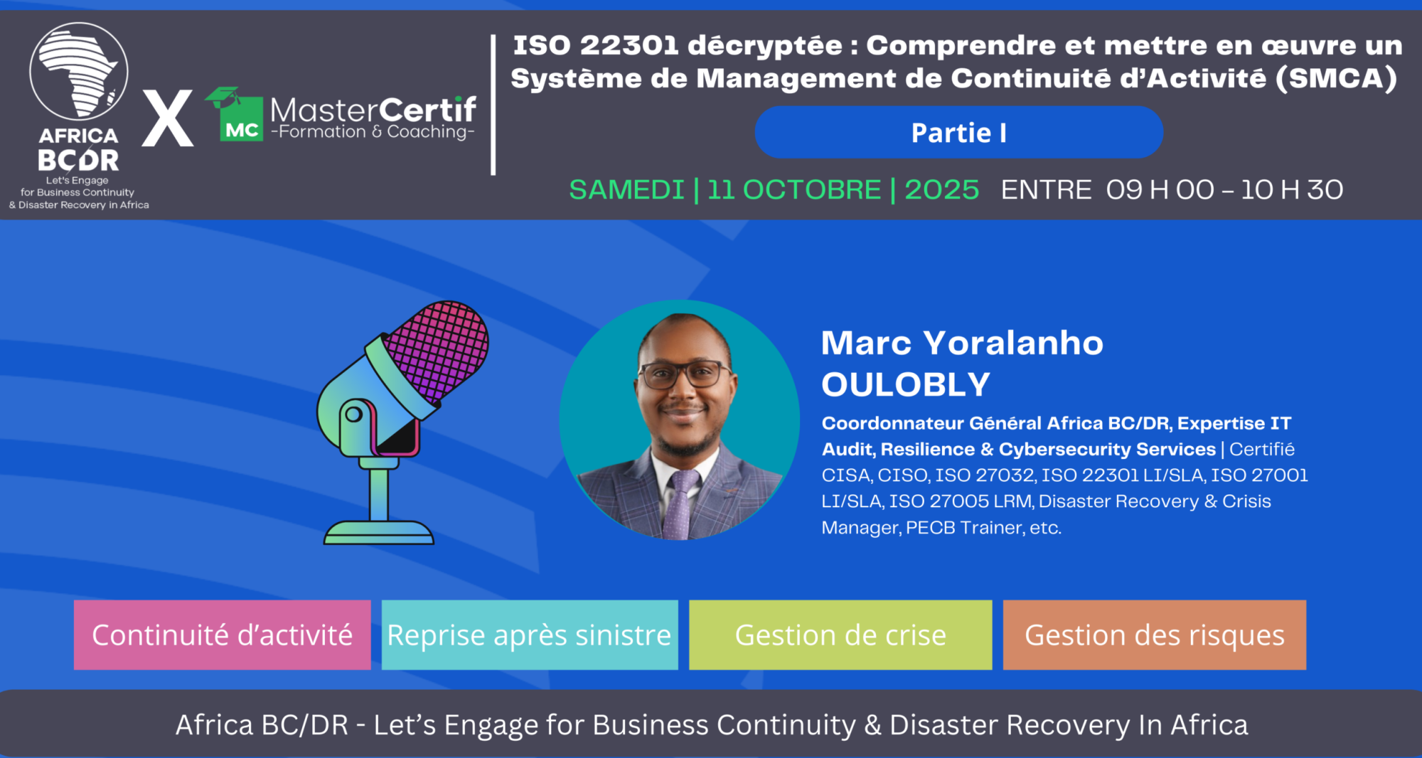 Affiche du webinaire ISO 22301 décryptée
